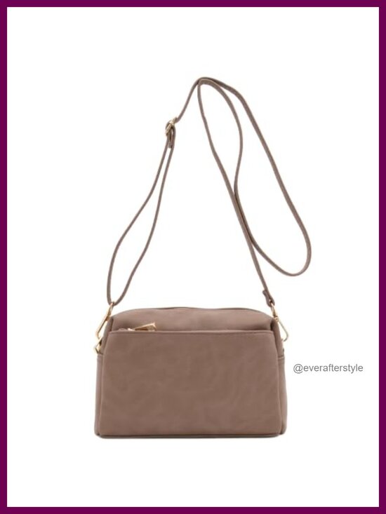 Handbags - Faux Leather Triple Zip Small Crossbody Bag Adjustable Strap
